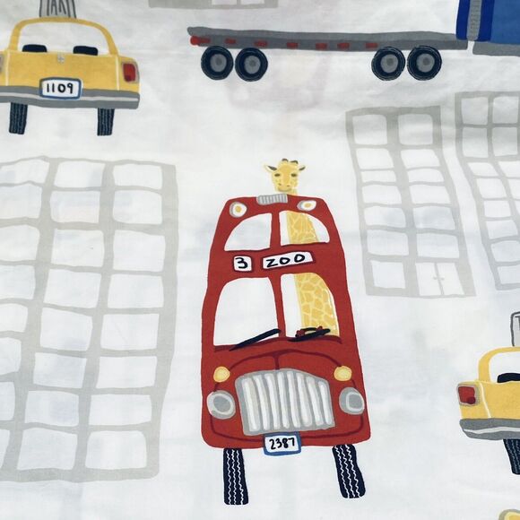 Pottery Barn Kids Transportation Themed Twin Flat Sheet Taxi Car Truck Zoo Bus - Picture 2 of 8